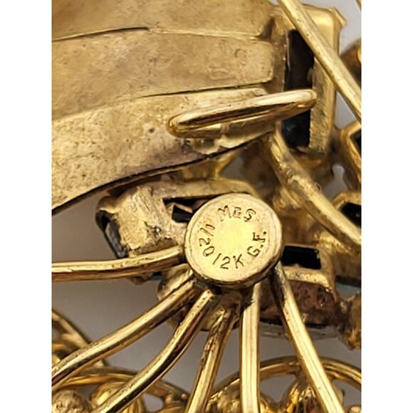 Vintage 1/20 12K GF MES Rhinestone Brooch Pendant Blue Clear Art Deco Style - Picture 9 of 9